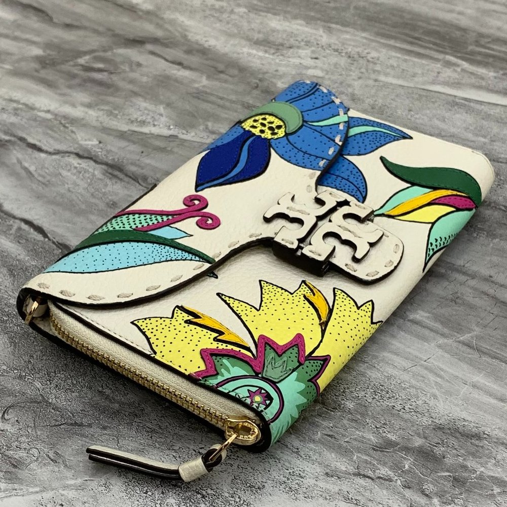 Tory Burch McGraw Floral Flap Wallet Fold Over Leather Crossbody Bag - Picture 3 of 11